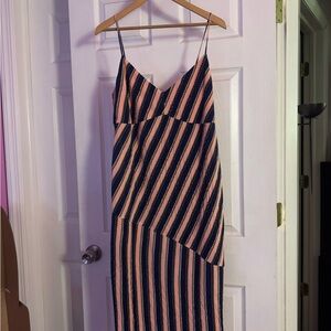 Topshop Pink and Black Striped Midi Dress